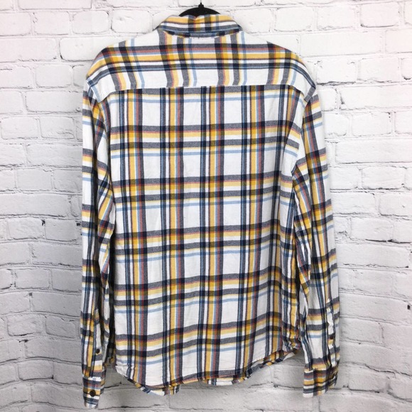 Roebuck & Co White Yellow Plaid Collared Cotton Button Down Flannel Shirt XL - Picture 3 of 11